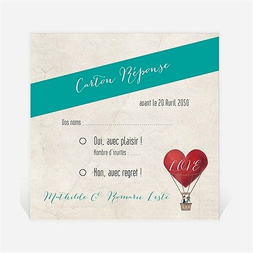 Carton réponse mariage mongolfiere vintage