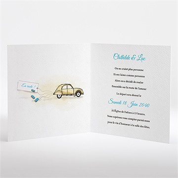 Faire-part mariage la 2cv du bonheur - Intérieur du faire-part