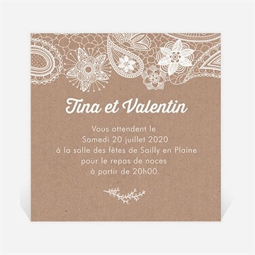Carton d'invitation mariage kraft dentelle blanche