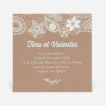 Carton d'invitation mariage kraft dentelle blanche