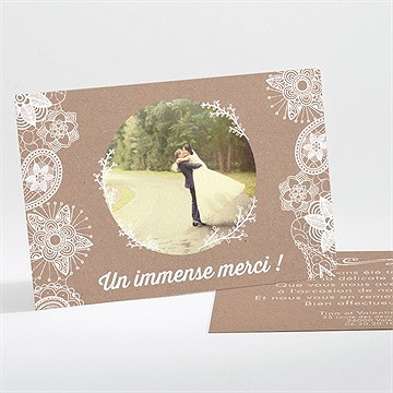 Remerciement mariage kraft dentelle blanche