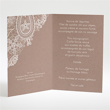 Menu mariage kraft dentelle blanche - Menu ouvert