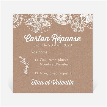 Carton réponse mariage kraft dentelle blanche