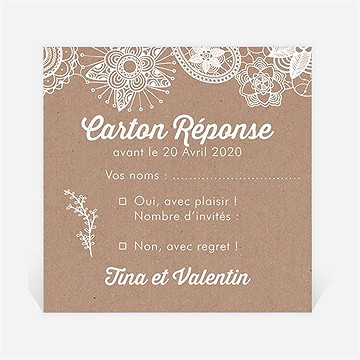 Carton réponse mariage kraft dentelle blanche