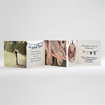 Remerciement mariage avec fanions - Carte ouverte