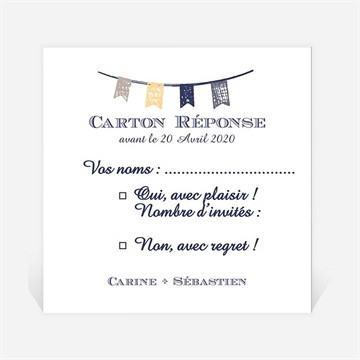 Carton réponse mariage avec fanions