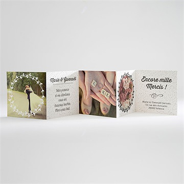 Remerciement mariage gravure blanche originale - Carte ouverte