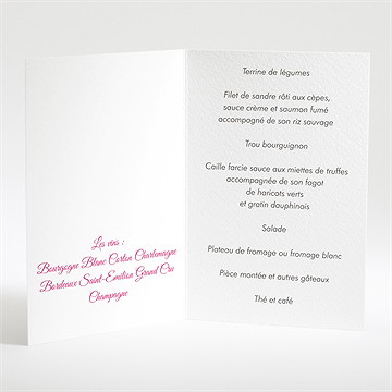 Menu mariage notre métamorphose - Intérieur du menu