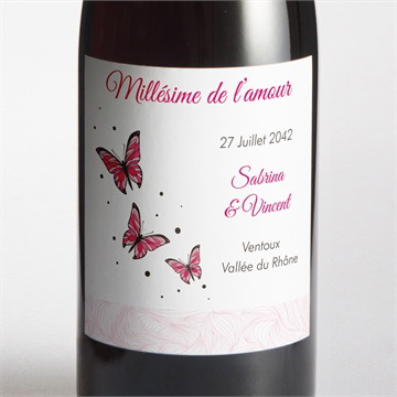 Etiquette de bouteille mariage notre métamorphose