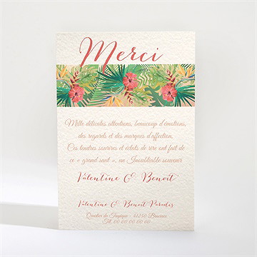 Remerciement mariage nos tropiques - Dos de la carte