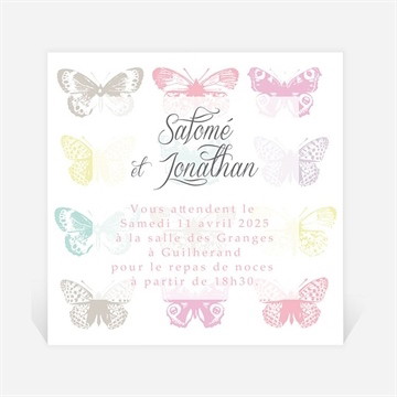 Carton d'invitation mariage papillons de couleurs