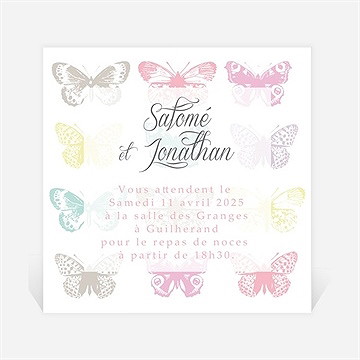 Carton d'invitation mariage papillons de couleurs