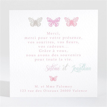 Remerciement mariage papillons de couleurs - Dos du faire-part