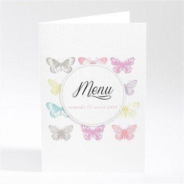 Menu mariage papillons de couleurs