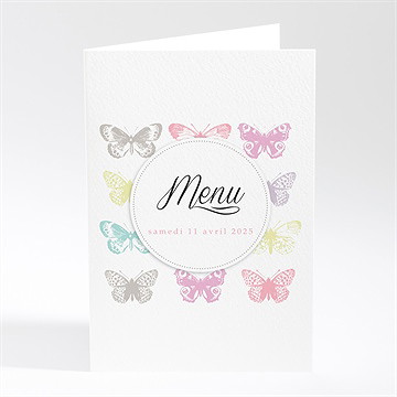 Menu mariage papillons de couleurs