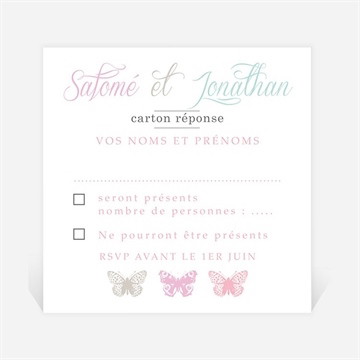Carton réponse mariage papillons de couleurs