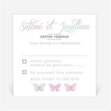 Carton réponse mariage papillons de couleurs