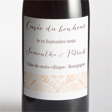 Etiquette de bouteille mariage arabesque végétale et florale