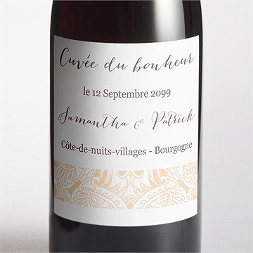 Etiquette de bouteille mariage arabesque végétale et florale