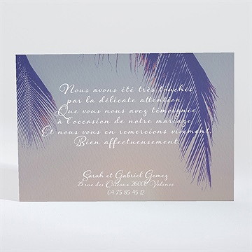 Remerciement mariage notre coucher de soleil - Dos du faire-part