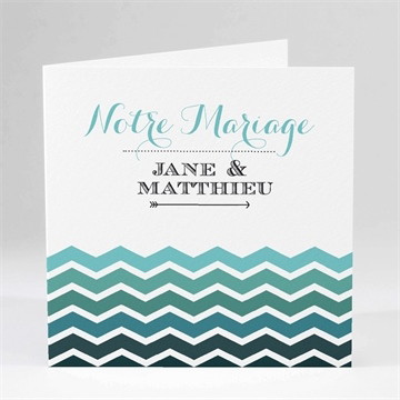 Faire-part mariage chevrons camaïeu bleu et vert