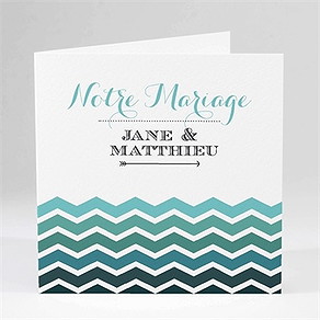 Faire-part mariage chevrons camaïeu bleu et vert