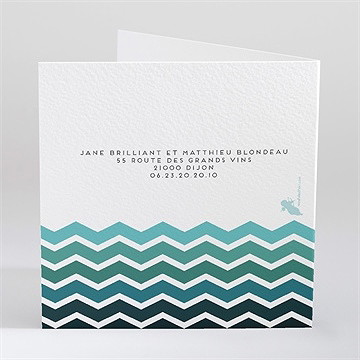 Faire-part mariage chevrons camaïeu bleu et vert - Dos du faire-part