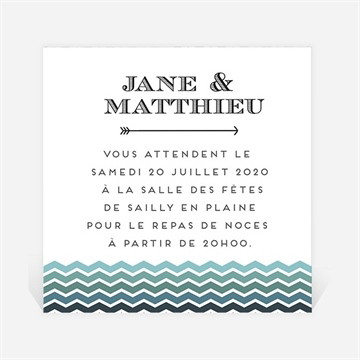 Carton d'invitation mariage chevrons camaïeu bleu et vert
