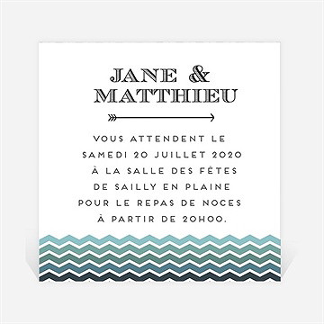 Carton d'invitation mariage chevrons camaïeu bleu et vert
