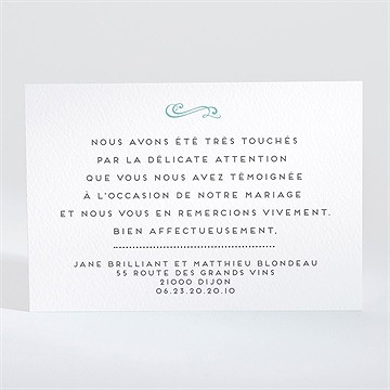 Remerciement mariage chevrons camaïeu bleu et vert - Dos du faire-part