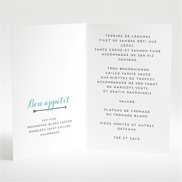 Menu mariage chevrons camaïeu bleu et vert - Menu ouvert