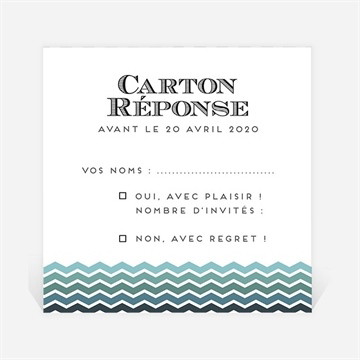 Carton réponse mariage chevrons camaïeu bleu et vert