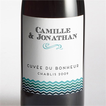 Etiquette de bouteille mariage chevrons camaïeu bleu et vert
