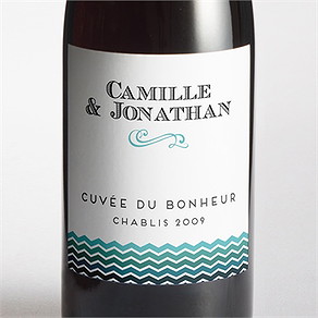 Etiquette de bouteille mariage chevrons camaïeu bleu et vert