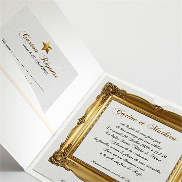 Faire-part mariage imitation cadre or - Détail du faire-part