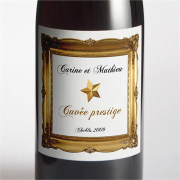 Etiquette de bouteille mariage imitation cadre or