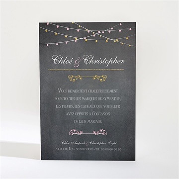 Remerciement mariage ardoise élégante et étiquettes - Dos de la carte