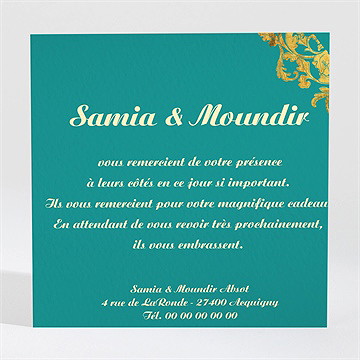 Remerciement mariage byzantin - Dos de la carte