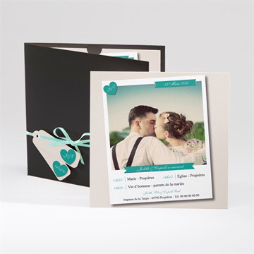 Faire-part mariage photo et vert pastel