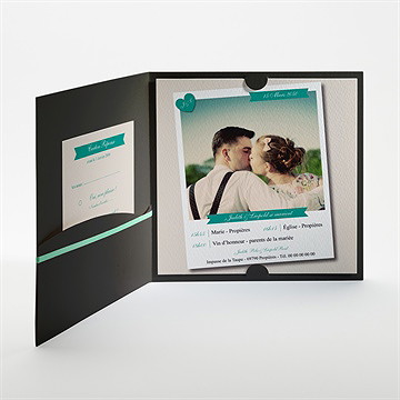 Faire-part mariage photo et vert pastel - Intérieur de la pochette