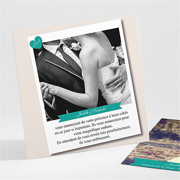Remerciement mariage photo et vert pastel