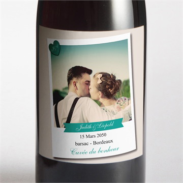 Etiquette de bouteille mariage photo et vert pastel