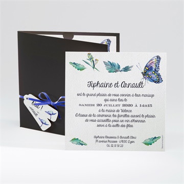 Faire-part mariage univers végétal et papillons