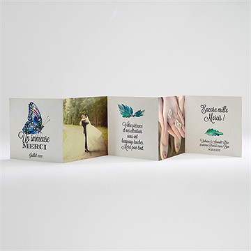 Remerciement mariage univers végétal et papillons - Carte ouverte