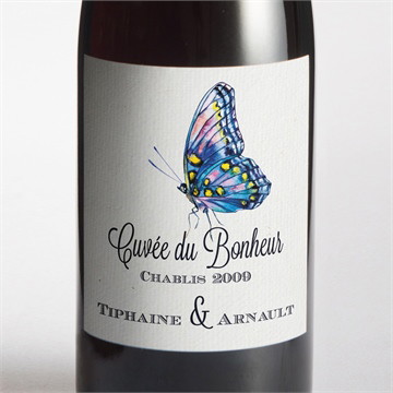 Etiquette de bouteille mariage univers végétal et papillons