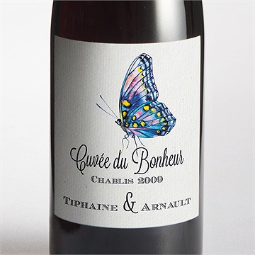 Etiquette de bouteille mariage univers végétal et papillons