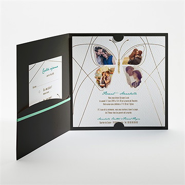 Faire-part mariage papillon photo original - Intérieur de la pochette