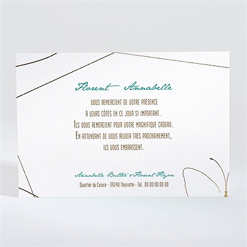 Remerciement mariage papillon photo original - Dos du faire-part