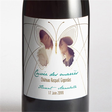 Etiquette de bouteille mariage papillon photo original