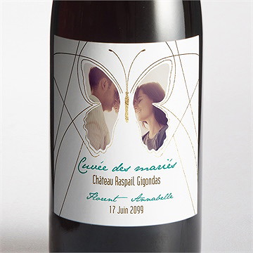 Etiquette de bouteille mariage papillon photo original